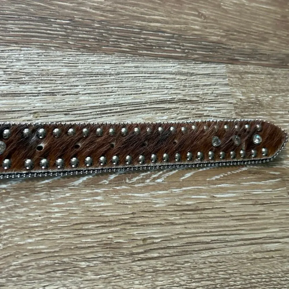 Nocona Western Studded Rhinestone Calf Hair Leather Belt Cowgirl Rodeo FestivalM - Picture 9 of 10